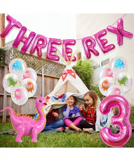 Dinosaur Party Decorations for Girls Three Rex Banner Cake Topper ROAR Garland Dinosaur Standing Balloon for Girls 3rd Dino B...