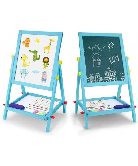 Wood Art Easel for Kids Double-Sided Magnetic Board for Kids with Magnetic Letters Numbers and Other Accessories Education To...