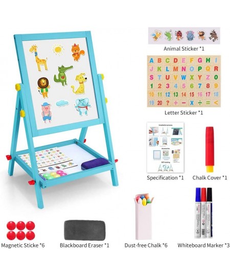 Wood Art Easel for Kids Double-Sided Magnetic Board for Kids with Magnetic Letters Numbers and Other Accessories Education To...