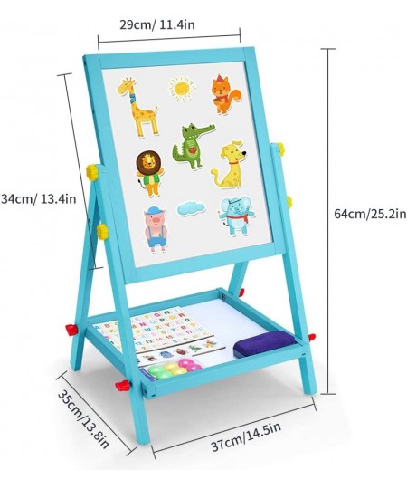 Wood Art Easel for Kids Double-Sided Magnetic Board for Kids with Magnetic Letters Numbers and Other Accessories Education To...