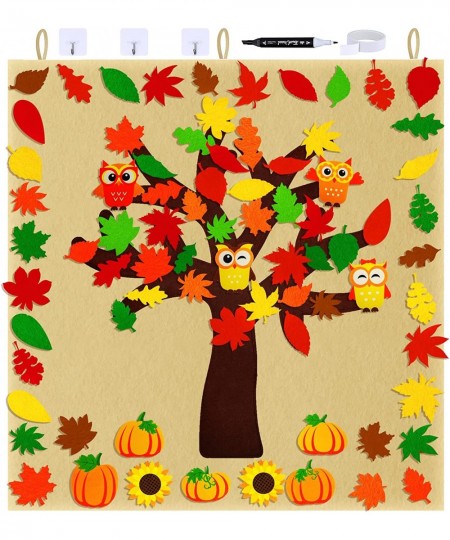 Fall Tree of Thanks Craft Kit Fall Felt Bulletin Board Set Felt Fall Tree Board with 81 PCS Detachable Autumn Leaf Pumpkin Ow...