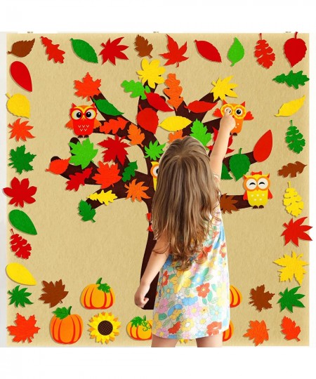 Fall Tree of Thanks Craft Kit Fall Felt Bulletin Board Set Felt Fall Tree Board with 81 PCS Detachable Autumn Leaf Pumpkin Ow...