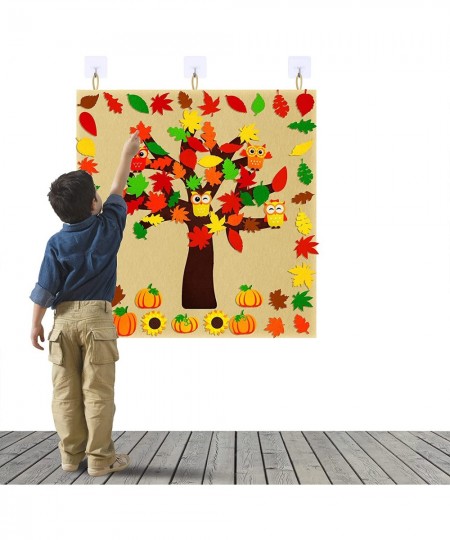 Fall Tree of Thanks Craft Kit Fall Felt Bulletin Board Set Felt Fall Tree Board with 81 PCS Detachable Autumn Leaf Pumpkin Ow...