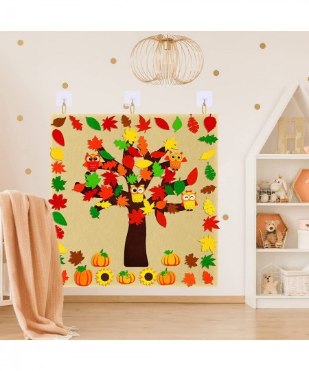 Fall Tree of Thanks Craft Kit Fall Felt Bulletin Board Set Felt Fall Tree Board with 81 PCS Detachable Autumn Leaf Pumpkin Ow...