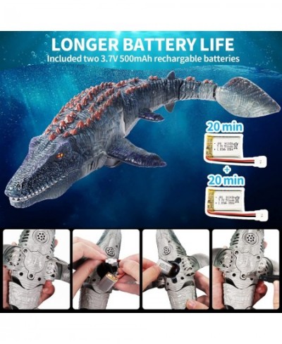 Remote Control Dinosaur Pool Toys for Kids Ages 4-8 5-7 8-12 RC Mosasaurus Boat Shark Toys with Spray Water/Light/One-Key Dem...