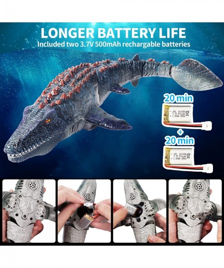 Remote Control Dinosaur Pool Toys for Kids Ages 4-8 5-7 8-12 RC Mosasaurus Boat Shark Toys with Spray Water/Light/One-Key Dem...