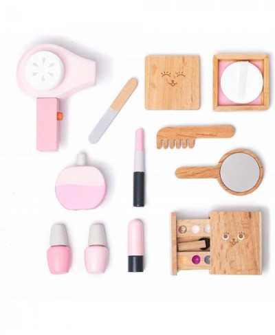 Wooden Beauty Salon Toys for Girls Makeup Playset 12 Piece Kit with Makeup Brush Mirror and Cosmetics Case Best Gift for 3 4 ...