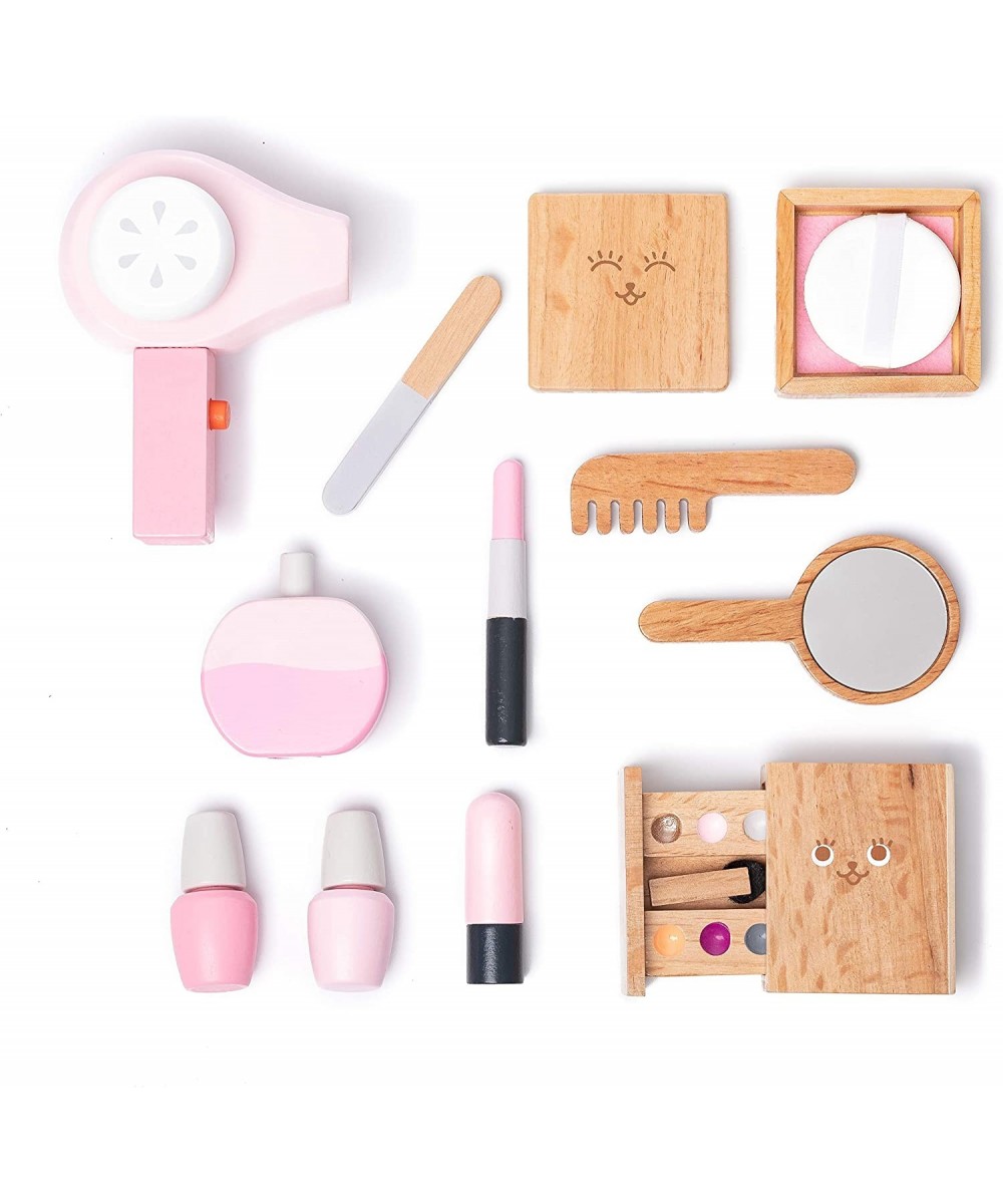 Wooden Beauty Salon Toys for Girls Makeup Playset 12 Piece Kit with Makeup Brush Mirror and Cosmetics Case Best Gift for 3 4 ...