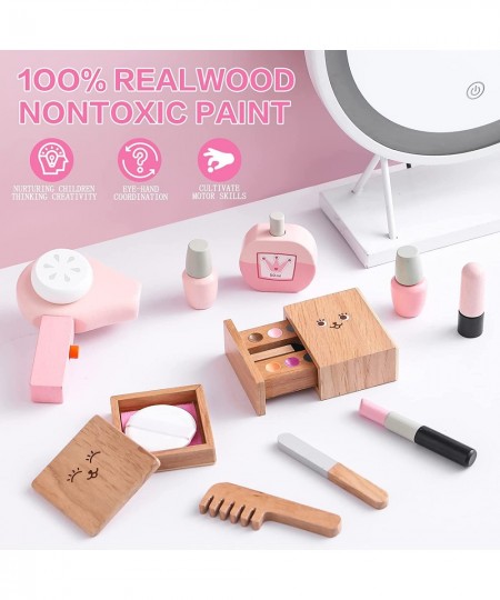 Wooden Beauty Salon Toys for Girls Makeup Playset 12 Piece Kit with Makeup Brush Mirror and Cosmetics Case Best Gift for 3 4 ...