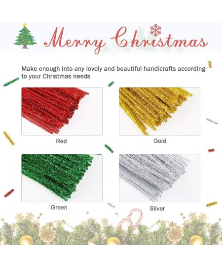 300 Pieces Christmas Pipe Cleaners Glitter Chenille Stems for DIY Craft Christmas Decoration (Red Green Gold Silver) $36.57 -...