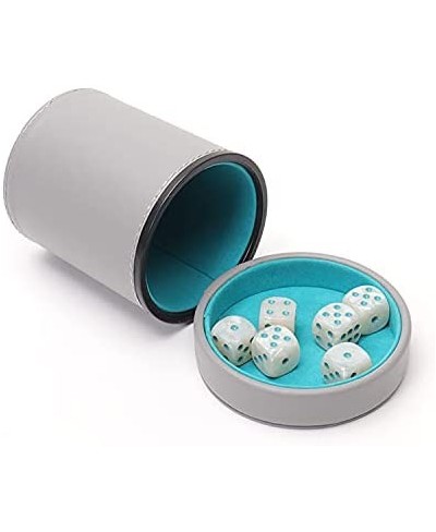 Grey Leather Dice Cup with Lid Including 6 Matching Pearl Dice - Teal Velvet Interior for Quiet Shaking - Use for Liars Dice ...