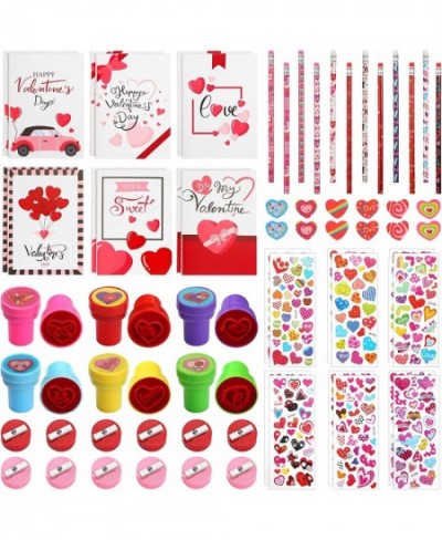 72 PCS Valentine's Day Stationery Set Kids Party Favor Gifts Include Mini Notebooks Stampers Pencils Sharpener Erasers Sticke...