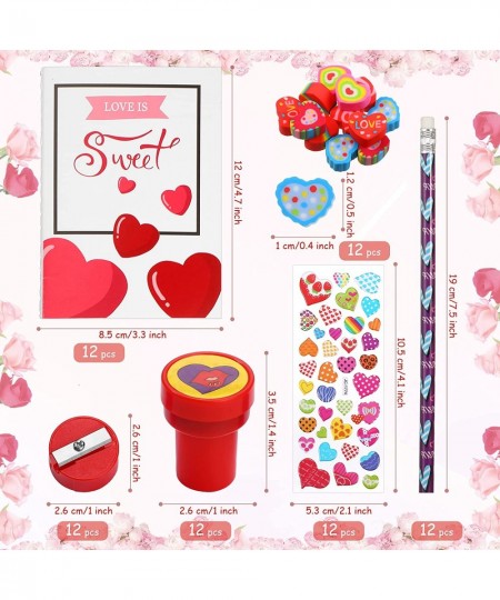 72 PCS Valentine's Day Stationery Set Kids Party Favor Gifts Include Mini Notebooks Stampers Pencils Sharpener Erasers Sticke...