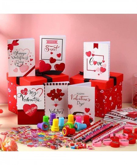 72 PCS Valentine's Day Stationery Set Kids Party Favor Gifts Include Mini Notebooks Stampers Pencils Sharpener Erasers Sticke...