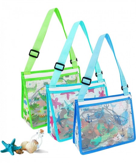 ND 3 Packs Kids Toy Mesh Beach Bag - Beach Shell Collecting Shoulder Bag with Adjustable Straps| Beach Sand Toys Bag for Hold...