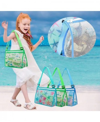 ND 3 Packs Kids Toy Mesh Beach Bag - Beach Shell Collecting Shoulder Bag with Adjustable Straps| Beach Sand Toys Bag for Hold...