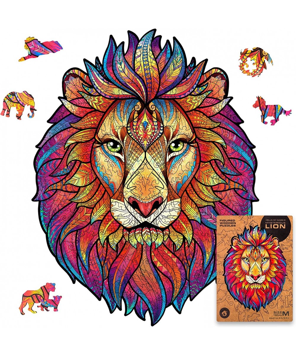 Original Wooden Jigsaw Puzzles - Mysterious Lion 192 pcs Medium 9.7"x12.5" Beautiful Gift Package Unique Shape Best Gift for ...