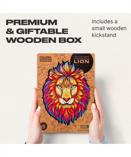 Original Wooden Jigsaw Puzzles - Mysterious Lion 192 pcs Medium 9.7"x12.5" Beautiful Gift Package Unique Shape Best Gift for ...