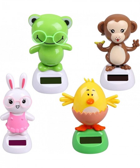 4 Solar Dancing Monkey Toy Solar Powered Dancing Hen in Colorful Pots Swinging Rabbit Animals Flip Flap Animated Bobblehead D...