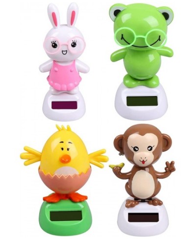 4 Solar Dancing Monkey Toy Solar Powered Dancing Hen in Colorful Pots Swinging Rabbit Animals Flip Flap Animated Bobblehead D...