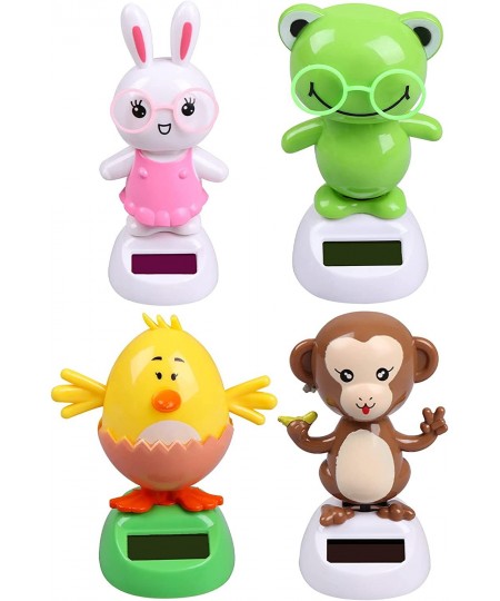 4 Solar Dancing Monkey Toy Solar Powered Dancing Hen in Colorful Pots Swinging Rabbit Animals Flip Flap Animated Bobblehead D...