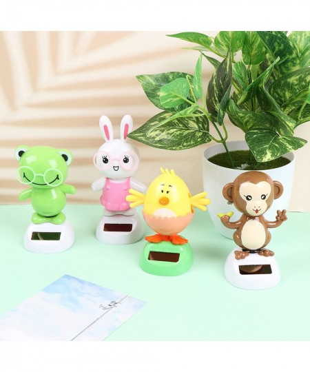 4 Solar Dancing Monkey Toy Solar Powered Dancing Hen in Colorful Pots Swinging Rabbit Animals Flip Flap Animated Bobblehead D...