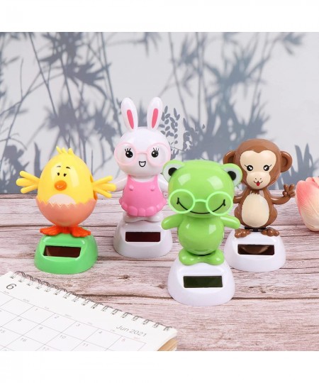 4 Solar Dancing Monkey Toy Solar Powered Dancing Hen in Colorful Pots Swinging Rabbit Animals Flip Flap Animated Bobblehead D...