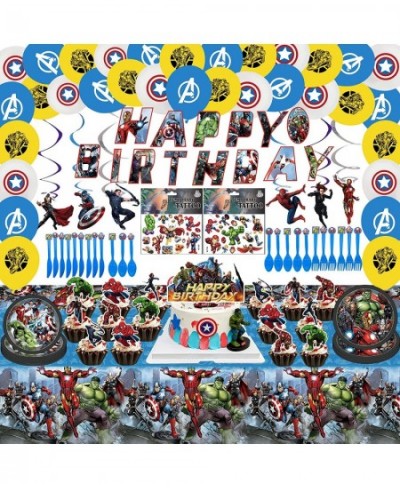 147 Pcs Avengers Birthday Decorations for 16 Guests Included 7" 10” Plates Birthday Banner Cake Topper Hanging Swirl Balloons...