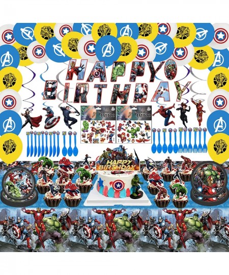 147 Pcs Avengers Birthday Decorations for 16 Guests Included 7" 10” Plates Birthday Banner Cake Topper Hanging Swirl Balloons...