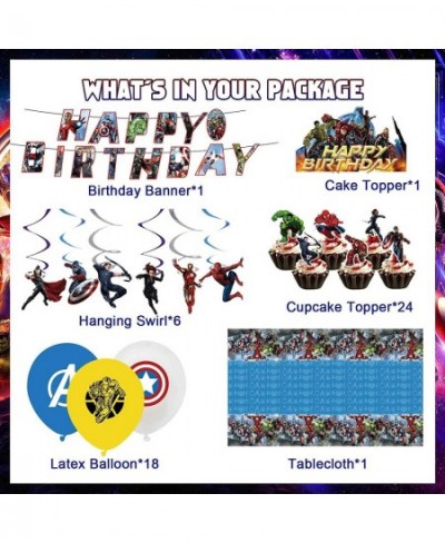 147 Pcs Avengers Birthday Decorations for 16 Guests Included 7" 10” Plates Birthday Banner Cake Topper Hanging Swirl Balloons...