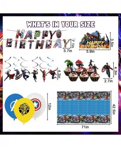 147 Pcs Avengers Birthday Decorations for 16 Guests Included 7" 10” Plates Birthday Banner Cake Topper Hanging Swirl Balloons...