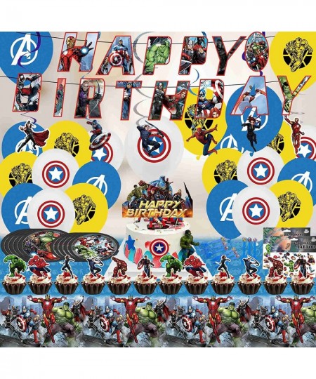 147 Pcs Avengers Birthday Decorations for 16 Guests Included 7" 10” Plates Birthday Banner Cake Topper Hanging Swirl Balloons...