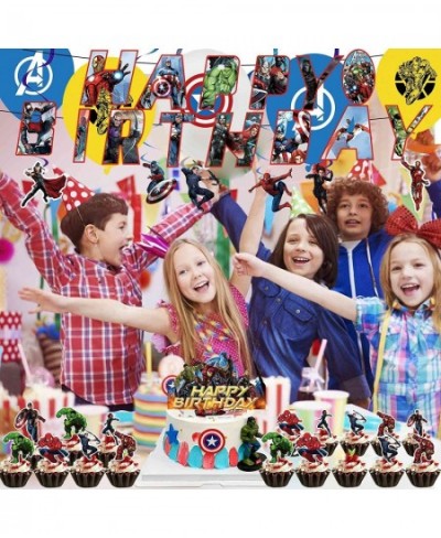 147 Pcs Avengers Birthday Decorations for 16 Guests Included 7" 10” Plates Birthday Banner Cake Topper Hanging Swirl Balloons...