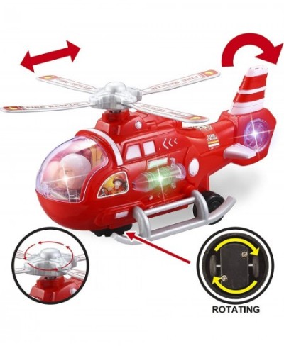 2 Pcs Toy Fire Truck Helicopter Toy Rescue Vehicle Playset with 4D Stunning Realistic Lights and Sounds Automatic Bump & Go T...