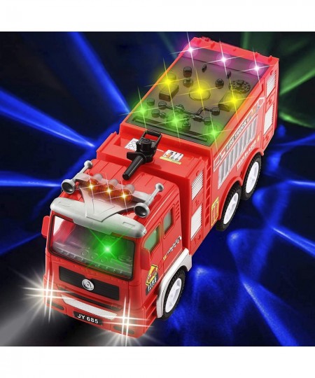 2 Pcs Toy Fire Truck Helicopter Toy Rescue Vehicle Playset with 4D Stunning Realistic Lights and Sounds Automatic Bump & Go T...