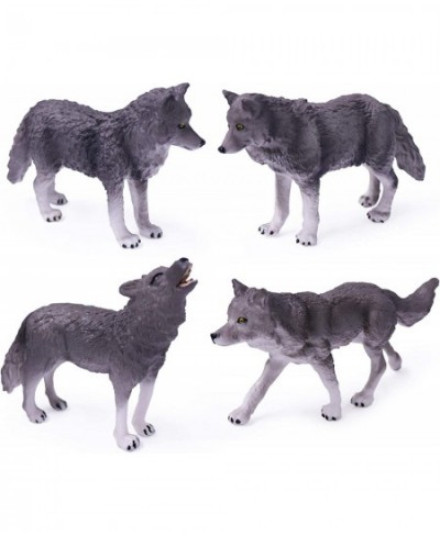 4pcs Wolf Toy Figurines Set Wolf Animal Figures Grey Wolf Family Cake Topper Toy Gift for Kids (Grey) $24.37 - Action Figures