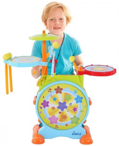 Electric Big Toy Drum Set for Kids with Movable Working Microphone to Sing and a Chair - Tons of Various Functions and Activi...