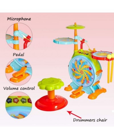 Electric Big Toy Drum Set for Kids with Movable Working Microphone to Sing and a Chair - Tons of Various Functions and Activi...