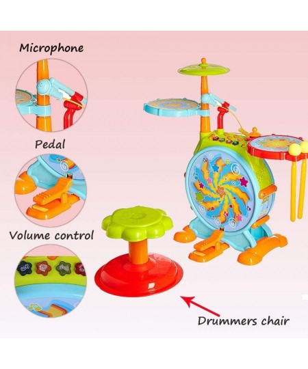 Electric Big Toy Drum Set for Kids with Movable Working Microphone to Sing and a Chair - Tons of Various Functions and Activi...