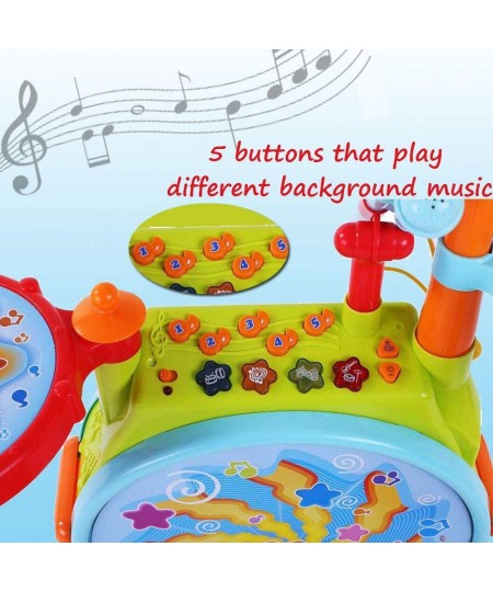 Electric Big Toy Drum Set for Kids with Movable Working Microphone to Sing and a Chair - Tons of Various Functions and Activi...