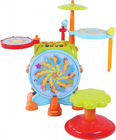 Electric Big Toy Drum Set for Kids with Movable Working Microphone to Sing and a Chair - Tons of Various Functions and Activi...