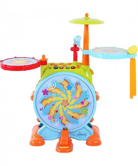 Electric Big Toy Drum Set for Kids with Movable Working Microphone to Sing and a Chair - Tons of Various Functions and Activi...