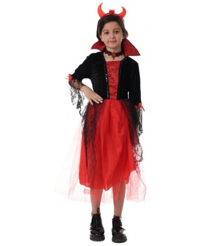 Girls Devil Costume Evil Vampire Dress Horns Outfits Role Play Wicked Tulle Dresses Headband 2 Pcs Sets Halloween $41.88 - Ki...