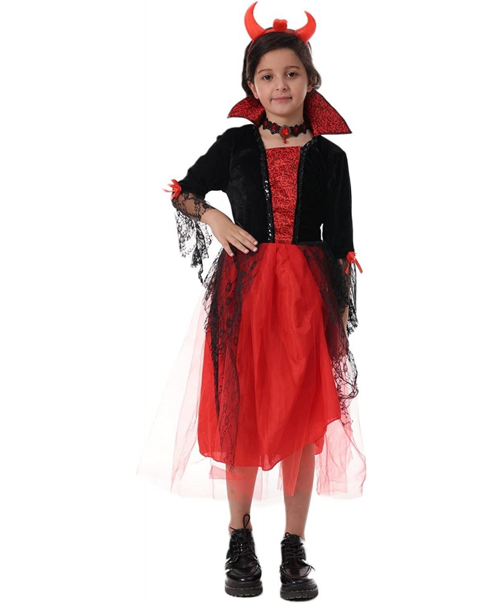 Girls Devil Costume Evil Vampire Dress Horns Outfits Role Play Wicked Tulle Dresses Headband 2 Pcs Sets Halloween $41.88 - Ki...