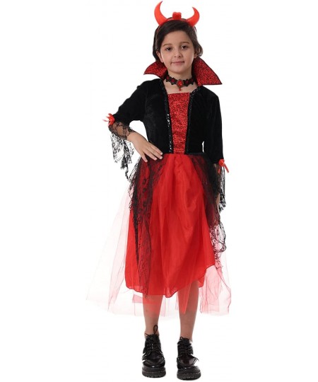 Girls Devil Costume Evil Vampire Dress Horns Outfits Role Play Wicked Tulle Dresses Headband 2 Pcs Sets Halloween $41.88 - Ki...