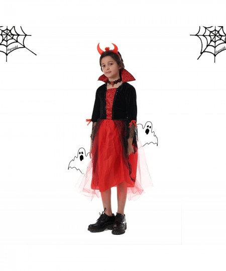 Girls Devil Costume Evil Vampire Dress Horns Outfits Role Play Wicked Tulle Dresses Headband 2 Pcs Sets Halloween $41.88 - Ki...