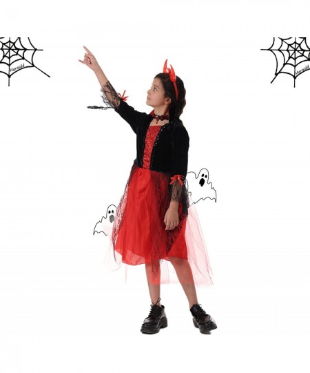 Girls Devil Costume Evil Vampire Dress Horns Outfits Role Play Wicked Tulle Dresses Headband 2 Pcs Sets Halloween $41.88 - Ki...