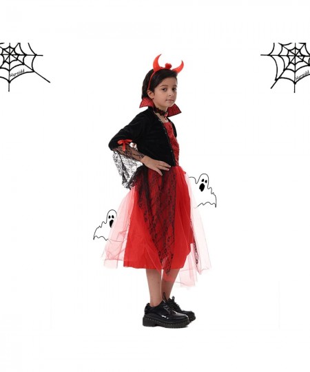 Girls Devil Costume Evil Vampire Dress Horns Outfits Role Play Wicked Tulle Dresses Headband 2 Pcs Sets Halloween $41.88 - Ki...