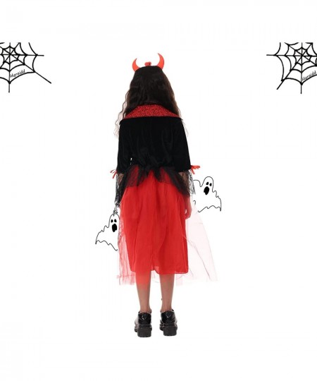 Girls Devil Costume Evil Vampire Dress Horns Outfits Role Play Wicked Tulle Dresses Headband 2 Pcs Sets Halloween $41.88 - Ki...