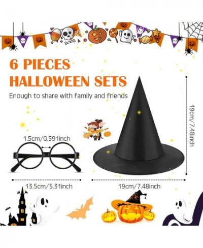 2 Pieces Halloween Black Witch Hat and 4 Pieces Plastic Wizard Glasses Round Frame Glasses No Lenses for Kids Adults Hallowee...